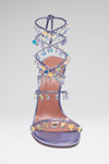 Tina Lace Up Sandal 95 Dusty Lilac Metallic Nappa And Crystal Pendants