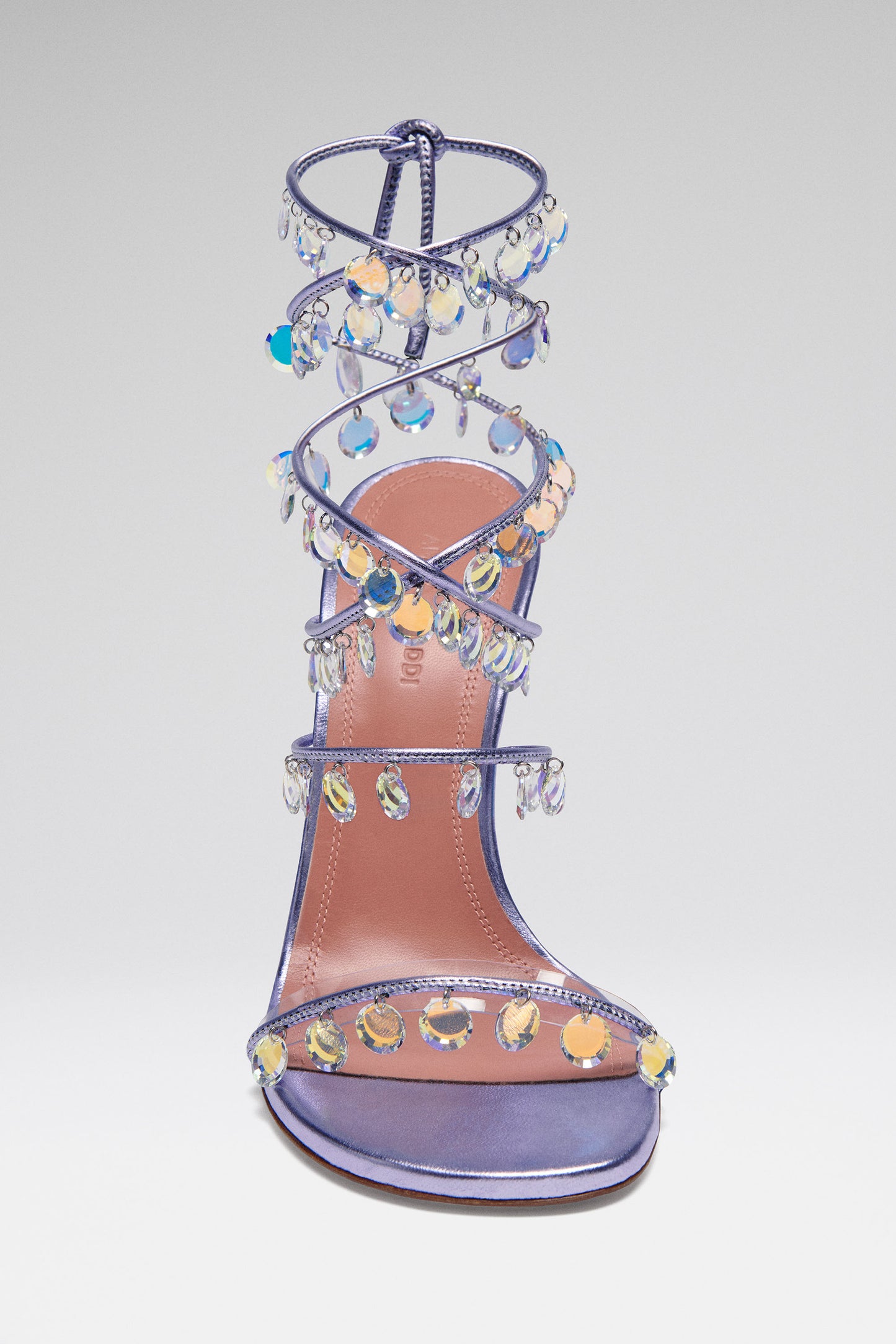 Tina Lace Up Sandal 95 Dusty Lilac Metallic Nappa And Crystal Pendants