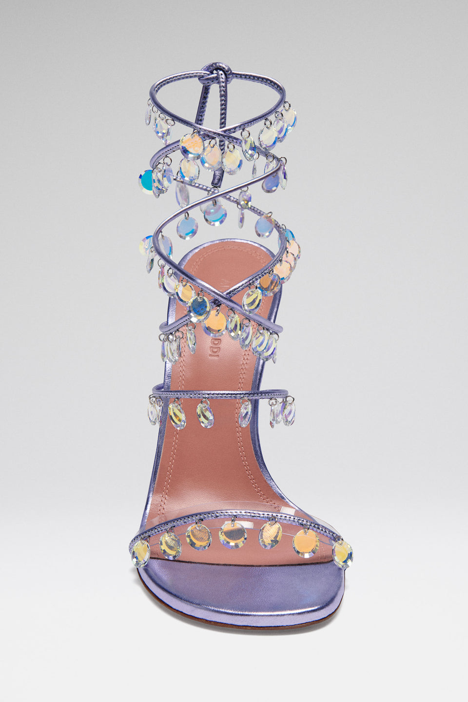 Tina Lace Up Sandal 95 Dusty Lilac Metallic Nappa And Crystal Pendants