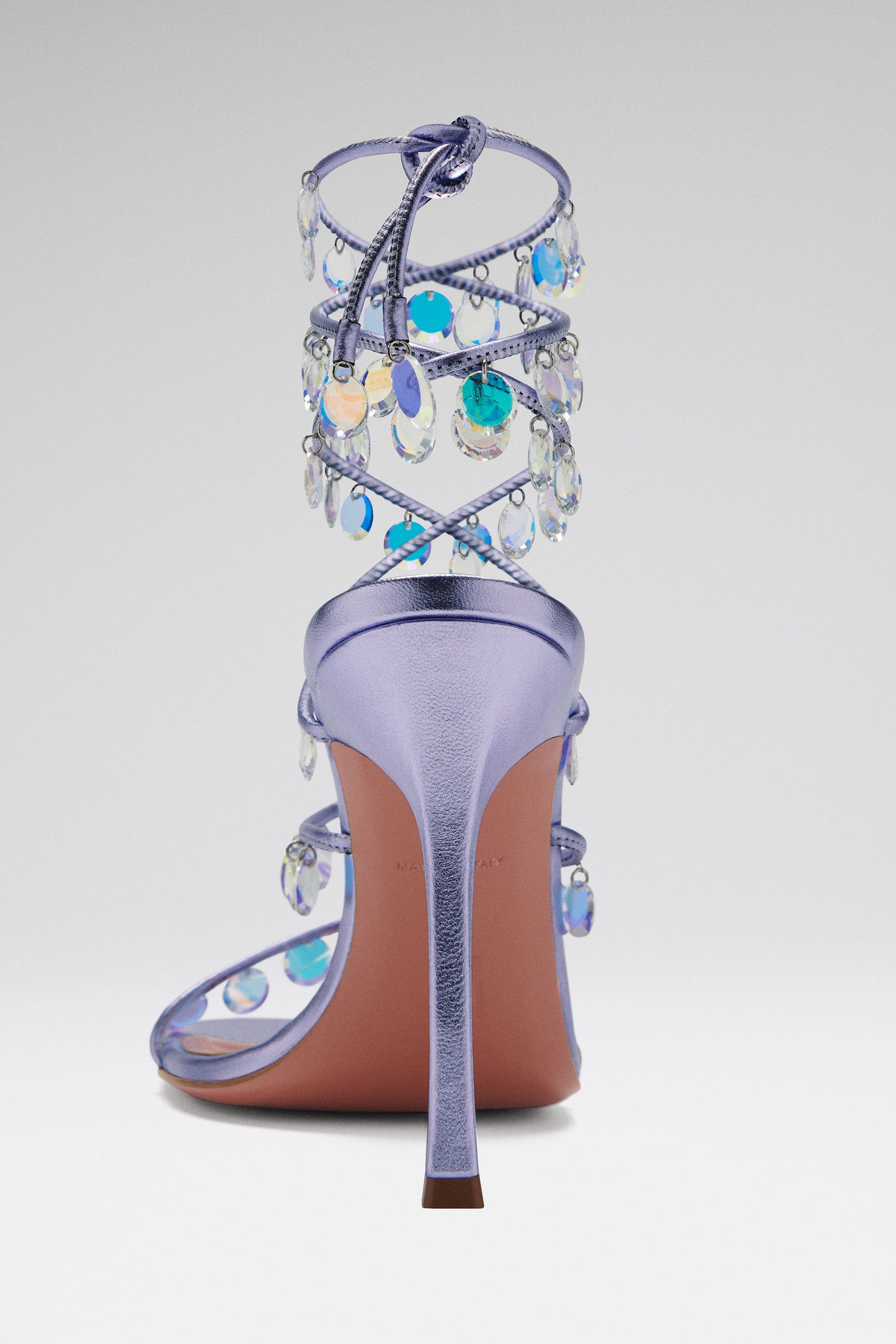 Tina Lace Up Sandal 95 Dusty Lilac Metallic Nappa And Crystal Pendants